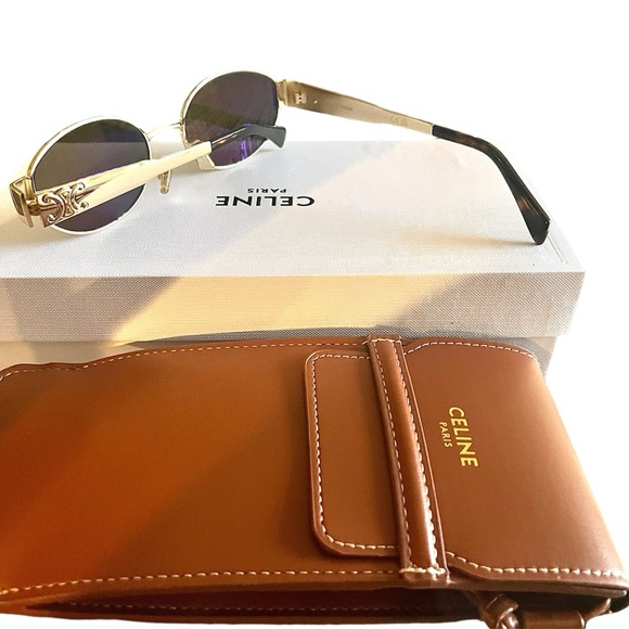 Celine Triomphe Oval Sunglasses Gold Tone - Picture 8 of 11